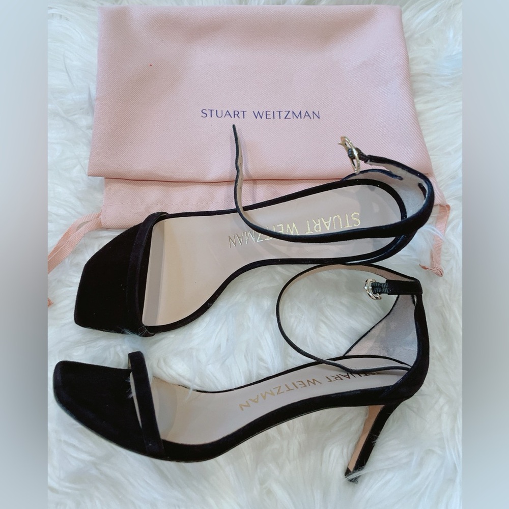 Stuart Weitzman Black Suede Ankle Strap Heels